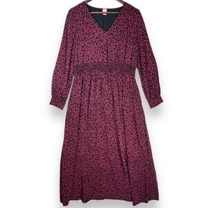 NOM Maternity Dress Leila Floral Nursing Friendly Long Sleeve Pink Black M